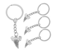 Holibanna 4pcs Shark Tooth Pendant Keychain Unique Handpolished Alloy Charms Lightweight Beach Keyrings for Backpacks Classroom Prizes Souvenirs