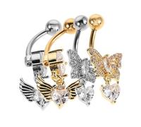 Holibanna 4pcs Surgical Belly Button Rings for Women and Men Angel and Butterfly Charm Navel Piercing Jewelry Use Stylish Belly Bars with Zircon Heart Design Beginner Friendly Body Jewelry
