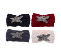 Holibanna 4pcs Vintage Headband Warm Crochet Turban Wrap Diamond Four-leaf Hairband Hair Band Decor Knitting Headband for Women Girls