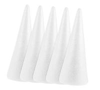 Holibanna 5 Pack Craft Foam Cones Christmas Tree: White Polystyrene Foam Cones Shape Modeling Ball Centerpiece for Flower Arrangement Prop