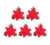 Holibanna 5 Pcs Christmas Artificial Poinsettia Flowers Christmas Tree Flowers Ornaments Xmas Wreath Decoration (Red)
