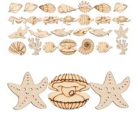 Holibanna 50 Pcs Wooden Ocean Animal Cutouts Sea Creature Craft Embellishments for DIY Art Projects Educational Wood Theme Decor for Creativity and Hand-Eye Coordination