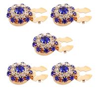 Holibanna 5PCS Gold and Royal Blue Flower Shape Rhinestone Detachable Button Covers, Crystal Clip-On Decorative Button Clips for Men’s and Women’s Formal Shirts, Wedding and Party