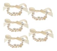 Holibanna 5pcs Pearl Wrist Corsage Bracelet with Ribbon for Weddings Elegant Women Bridesmaid Accessory Formal Wristlet Band for Prom Bridal Shower and Special Events