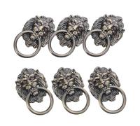 Holibanna 6PCS Antique Lion Head Drawer Pulls Retro Cabinet Door Handles Heavy Metal Ring Knocker for Dresser Wardrobe Cupboard Furniture Decor