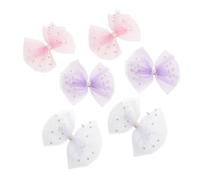 Holibanna 6pcs Girl Bow Hair Clips with Elastic Bands Delicate Gauze Bowknot Barrettes for Comfortable Soft Clips for Daily Wear and Birthday Parties Pink White Purple Colors