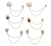 Holibanna 6pcs Men’s Retro Suit Collar Brooch Pins Set with Crown, Dragon Head, Black Gemstone Tassel, Gold and Silver Sweater Clips for Party and Formal Attire