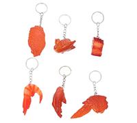 Holibanna 6pcs Realistic Food Model Keychains Hanging Food Key for Bags Backpacks Keys Fun Pendant Chicken Wing Braised Pork Shrimp Chicken Roast Wing