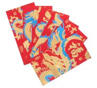 Holibanna 6pcs Red Envelopes for New Year Featuring Dragon Pattern on Glitter Paper with Blessing Words Lightweight Party Red Packets in Assorted Colour for Family and Friends