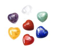 Holibanna 7pcs Heart-Shape Chakra Stones for Yoga and Meditation Natural Crystals for Balancing and Therapy Smooth Amethyst and Citrine Gemstones for