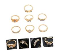 Holibanna 7pcs Vintage Rhinestone Inlaid Women Chic Finger Jewelry Butterfly and Leaf Designs for Gifting Birthdays Anniversaries and Holidays