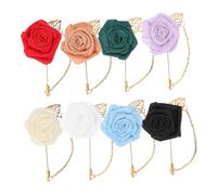 Holibanna 8pcs Mens Rose Flower Brooch Pins with Gold Leaf Chain Satin Lapel Stick Boutonniere for Wedding Formal Events Lightweight Floral Corsage for Suit Tuxedo