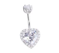 Holibanna 925 Sterling Silver Heart Belly Button Ring Zircon Crystal, 8mm Body Piercing Jewelry for Women, Stainless Steel Navel Bar Piercing Accessory