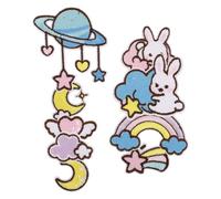 Holibanna 9pcs Creative Polyester Embroidered Clothes Patches with Planet and Rabbit Shapes for Mending Skirts and Backpacks, DIY Applique Patch Clothing Decoration