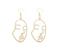 Holibanna Abstract Face Earring Gold Humen Face Geometric Hollow Long Dangle Drop Studs Jewellery Gift