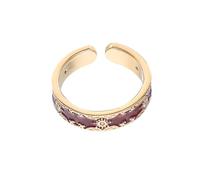 Holibanna Adjustable Open Flower Ring for Women with Zirconia Accents Enamel Finish Flexible Sizing Modern Chinese Style Statement Jewelry Versatile Daily Wear Accessory