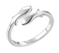 Holibanna Adjustable Silver Open Fish Tail Ring, Delicate Fashion Finger Jewelry for Women, Trendy Simple Decorative Statement Ring