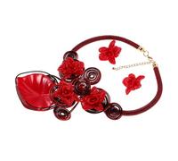 Holibanna African Statement Necklace and Earring Set Handmade Floral Resin Boho Jewelry Vintage Style Chunky Bib Collar Choker for Women Party Prom Gift