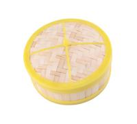Holibanna Bamboo Steamer with Lid 20cm Single Tier Steam Basket for Dim Sum and Vegetables Yellow Edge for Cooking Chinese Food