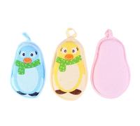 Holibanna Bath Sponges 3Pcs Cotton Penguin Shapes with Hanging Rope, Pastel Colors, Washable Shower Rubs for Newborns and Boys and Bathing