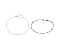 Holibanna Boho Choker Necklace Chain Bead Necklace Tiny Beaded Choker Jewelry for Women and Girls (Black) (White Colorful)