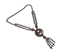 Holibanna Boho Wooden Beaded Necklace with Coconut Shell Pendant and Tassel, Handmade Summer Beach Choker Jewelry for Women and Men, Vintage Hippie Style Accessory