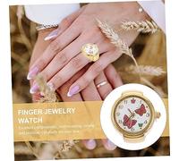 Holibanna Butterflies Embellished Finger Ring Watch Decorative Analog Timepiece for Women Stylish Metal Band Gift Accessory