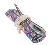 Holibanna Canvas Roll-Up Pencil Case Large Capacity Pen Wrap Bag for 36 Pens Purple Tribal Pattern for Artists and Students Portable for Travel and School