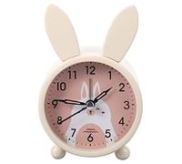 Holibanna Cartoon Rabbit Alarm Clock Decorative Table Clock Milk White Iron Art Silent Night Light for Home Bedroom Dormitory Use