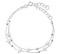 Holibanna Christmas Elegant Mini Stars Beaded Charm Bracelet 925 Sterling Silver Chain Layered Bracelet,Adjustable Friendship Link Bracelet Jewelry for Women