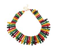 Holibanna Colorful Handmade Wooden Bead Necklace African Style Multi-layer Choker Lightweight Ethnic Jewelry for Women Boho Festival Accessory