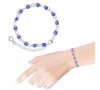 Holibanna Copper Women Bracelet Evil Eye Wrist Chain Blue Silver Base Link Bangle Wristband Hand Ornament for Women Jewelry