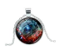 Holibanna Cosmic Cloud Double-Sided Glass Ball Time Gemstone Pendant Necklace for Women Silver 16mm Vintage Style Long Sweater Chain