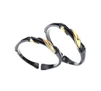 Holibanna Couple Rings Open Finger Ring Set with Black Ink Bamboo and Gold Leaf Design for Valentine's Day Decorative Unisex Jewelry