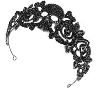 Holibanna Crown Tiara Skull Rose Crown Rhinestone Halloween Headpiece Black Design