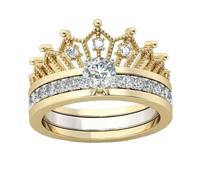 Holibanna Detachable Crown Ring 2 in 1 Alloy Finger Jewelry Set for Women with Micro Pave Zirconia, Two-tone Size 7 for Everyday Wear and Special Occasions