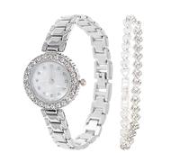 Holibanna Diamond-Embellished Ladies Watch Bracelet Set Silver Steel Strap White Dial Bangle Watch for Women Elegant Wrist Jewelry