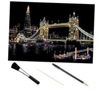 Holibanna DIY London Tower Bridge Scratch Painting Kit for Adults City Night Art with Scratch Papers Bamboo Stylus Gold Pen and Black Brush
