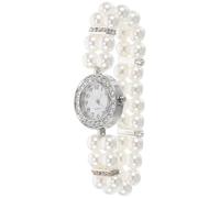 Holibanna Double Row Elasticated Pearl Strap Watch Bracelet with Rhinestones for Women, Sturdy Plastic and Alloy Materials, Suitable for Mothers and Daughters