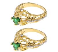 Holibanna Elegant Emerald Zircon Engagement Rings with Finger Decor Feature for Women 2pcs Alloy Material Chic and Delicate Size for Holiday and Parties
