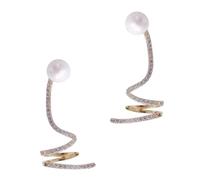 Holibanna Elegant Gold Pearl Ear Climbers with Micro Zirconia Creative Twisted Design Cuff Earrings for Women Chic Studs Adding Grace and Charm to Any Outfit Party Accessory