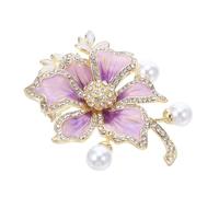Holibanna Elegant Lavender Flower Brooch Pin for Women Vintage Floral Enamel Lapel Pin with Pearl Detail Banquet and Evening Dress Accessory Stylish Gift in Elegant Box