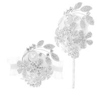 Holibanna Elegant Rhinestone Faux Pearl Inlaid Hand Flower Bracelet for Weddings Proms and Bridal Showers Stylish Wrist Corsage for Bridesmaids and Guests