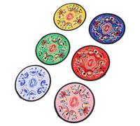Holibanna Fabric Embroidered Chinese Tea Coasters Set 6Pcs Round Heat Resistant Cup Mats for Table Decoration and Traditional Tea Ceremony