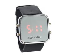Holibanna Fashion Square Mirror Face Unisex Red Led Digital Watch Date Silicone Band for Daily Wear