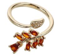 Holibanna Geometric Leaf Finger Ring Micro Pavé Colored Zirconia, Adjustable Botanical Jewelry for Women, Simple Autumn Flower Ring Square Crystal, Nature-inspired Fashion Accessory