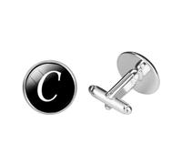 Holibanna Glass Collar Button Cufflinks Round C Letter for Mens Business Wedding Formal Shirt Accessories