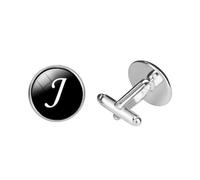 Holibanna Glass Cuff Link Sleeve Button for Men Round J Letter Pattern Lightweight Glass and Copper Material Electroplated Smooth Finish Versatile Decorative Collar and Sleeve Accessory for