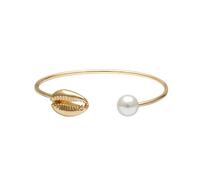 Holibanna Golden Bead Bracelet for Women with Pearl Shell Design, Opening Easy-to-wear Alloy and Copper Material, Fashionable Simple Jewelry for Travel and Other Occasions