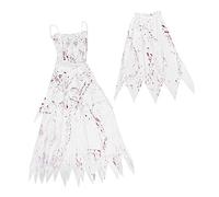 Holibanna Halloween Bride Costume Outfit with Veil Spooky Masquerade Dress for Parties Comfortable Ghostly Attire for Halloween Celebrations and Role Playing Events